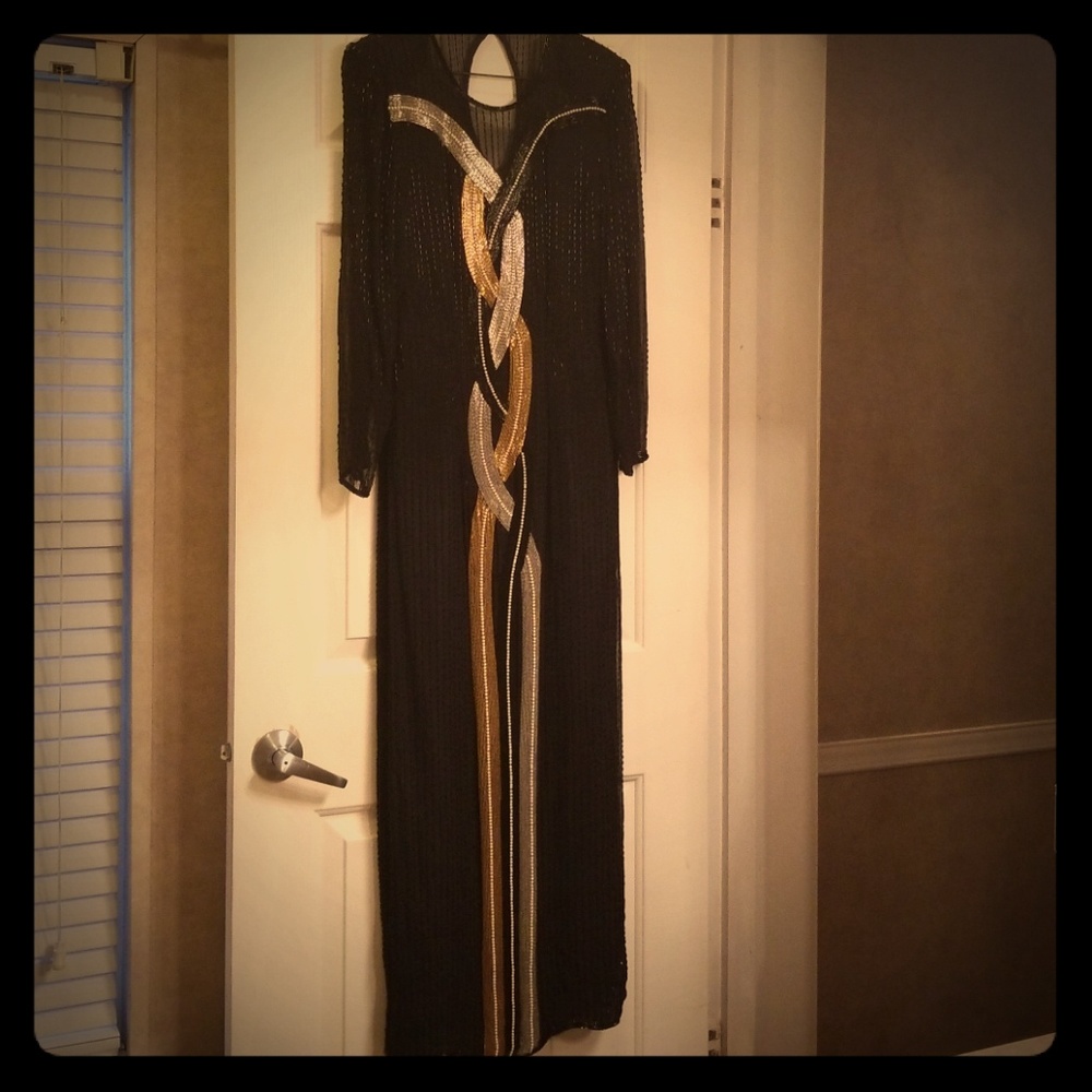 Vintage Sequined & Silk Evening Gown.